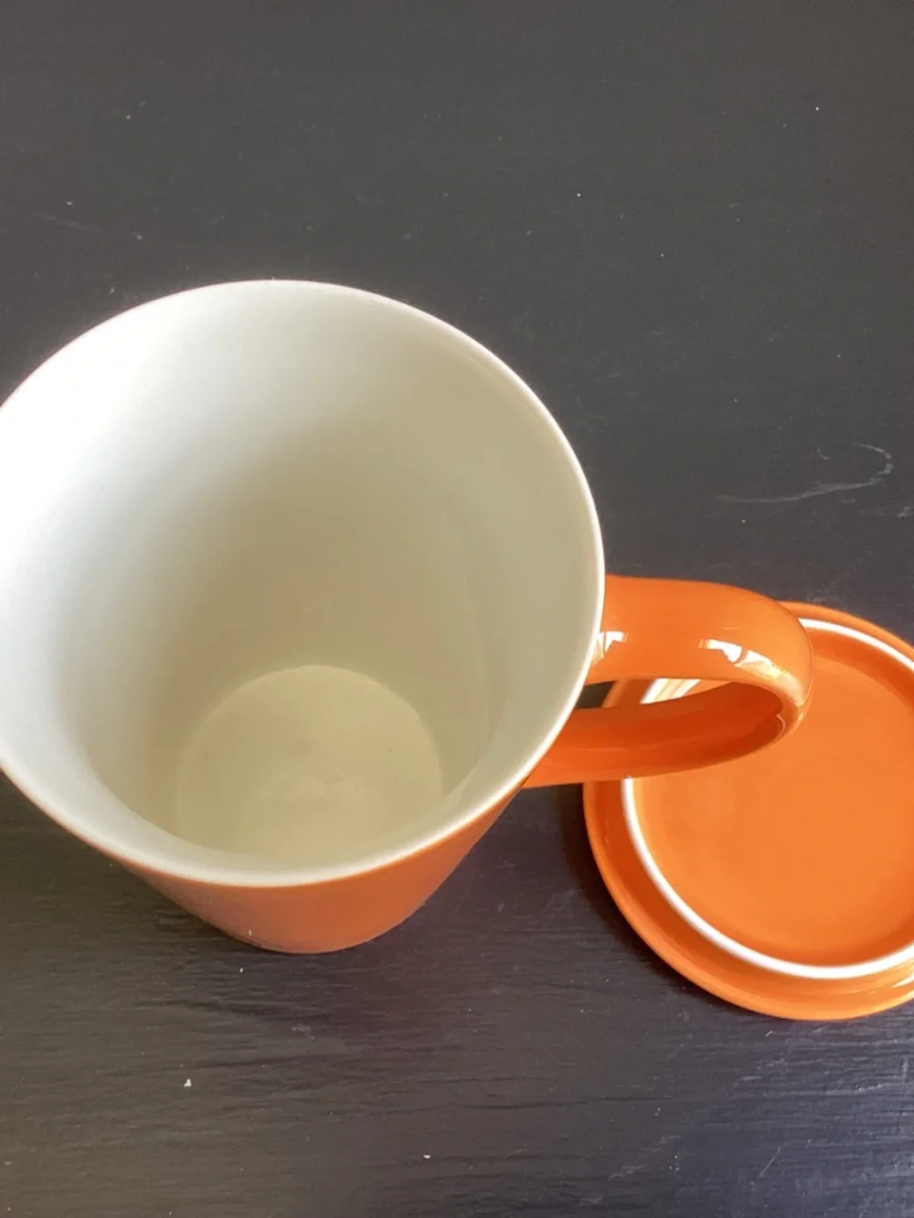 Teavana 12oz Orange Ceramic Coffee Mug With Handle and Separate Lid
